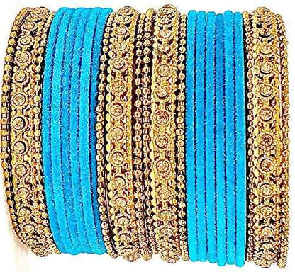 T4 Jewels Gold Plated & Stone Studded Velvet Metal Bangle Set (Wedding Chuda/Diwali Special) For Girls & Women - (Pack Of 24 Bangles) T4 Jewels