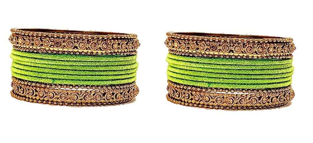 T4 Jewels Gold Plated & Stone Studded Velvet Metal Bangle Set (Wedding Chuda/Diwali Special) For Girls & Women - (Pack Of 24 Bangles) T4 Jewels