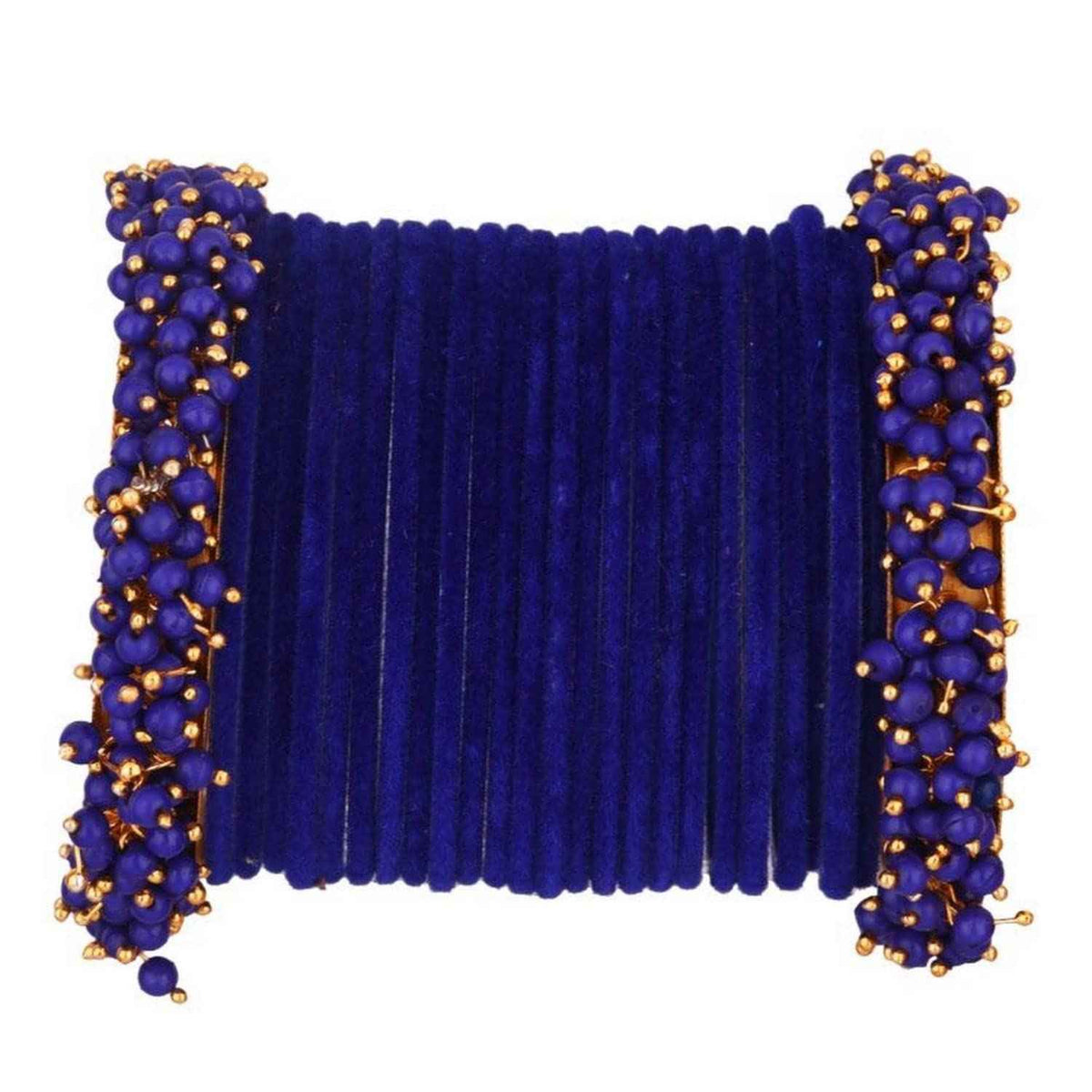 T4 Jewels Glossy Finished Fashion Jewellery Latest Collection Pearl & Velvet Metal Bangles Set For Girls & Women (Set Of 26) Blue T4 Jewels