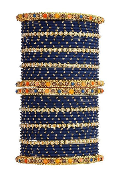 T4 Jewels Multicolor Zircon Stones Studded Elegent Golden Dotted Metal Bangles Set For Women & Girls T4 Jewels
