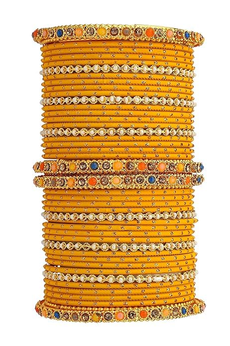 T4 Jewels Multicolor Zircon Stones Studded Elegent Golden Dotted Metal Bangles Set For Women & Girls T4 Jewels