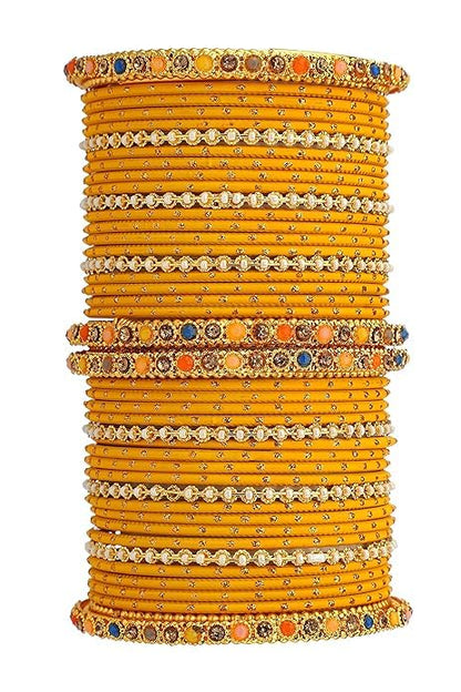 T4 Jewels Multicolor Zircon Stones Studded Elegent Golden Dotted Metal Bangles Set For Women & Girls T4 Jewels