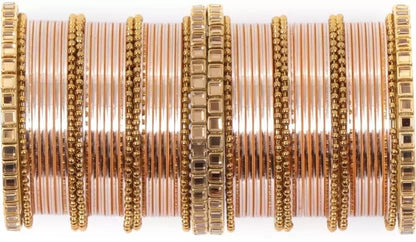 T4 Jewels Glossy Finished Gold Kundan Studded Fashion Jwellery Metal Bangles Set For Women & Girls Peach T4 Jewels