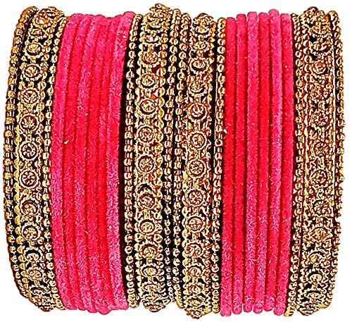 T4 Jewels Gold Plated & Stone Studded Velvet Metal Bangle Set (Wedding Chuda/Diwali Special) For Girls & Women - (Pack Of 24 Bangles) T4 Jewels