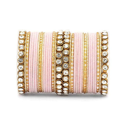 T4 Jewels Stylish Fashion Jewellery Stones & Beads Beautiful Glossy Finished Bangles Set For Women & Girls Baby Pink T4 Jewels