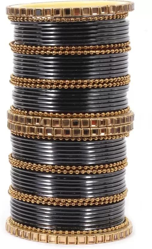 T4 Jewels Glossy Finished Gold Kundan Studded Fashion Jwellery Metal Bangles Set For Women & Girls T4 Jewels