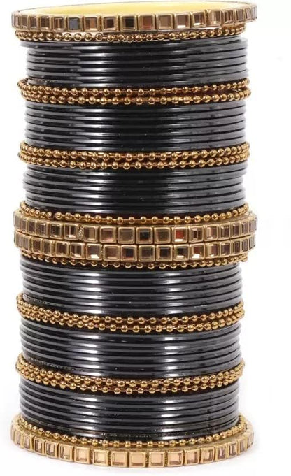 T4 Jewels Glossy Finished Gold Kundan Studded Fashion Jwellery Metal Bangles Set For Women & Girls T4 Jewels