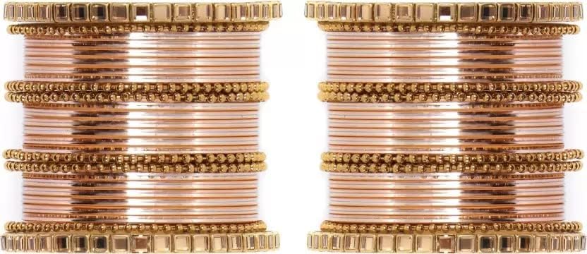 T4 Jewels Glossy Finished Gold Kundan Studded Fashion Jwellery Metal Bangles Set For Women & Girls T4 Jewels