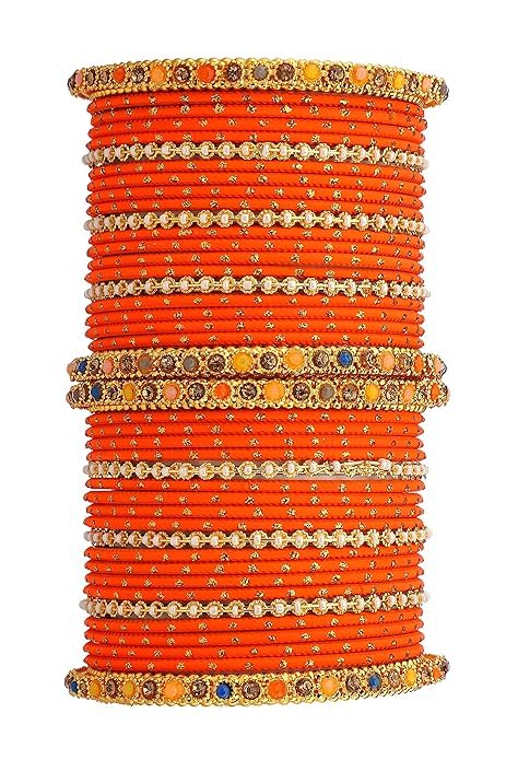 T4 Jewels Multicolor Zircon Stones Studded Elegent Golden Dotted Metal Bangles Set For Women & Girls T4 Jewels