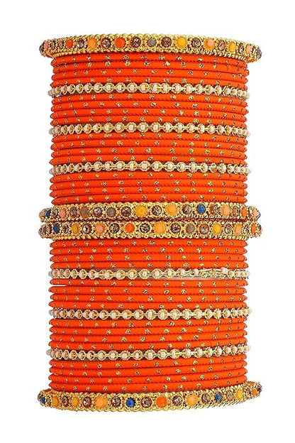 T4 Jewels Multicolor Zircon Stones Studded Elegent Golden Dotted Metal Bangles Set For Women & Girls T4 Jewels