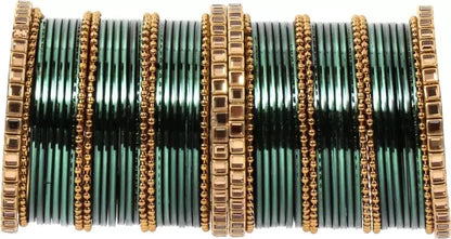 T4 Jewels Glossy Finished Gold Kundan Studded Fashion Jwellery Metal Bangles Set For Women & Girls Green T4 Jewels
