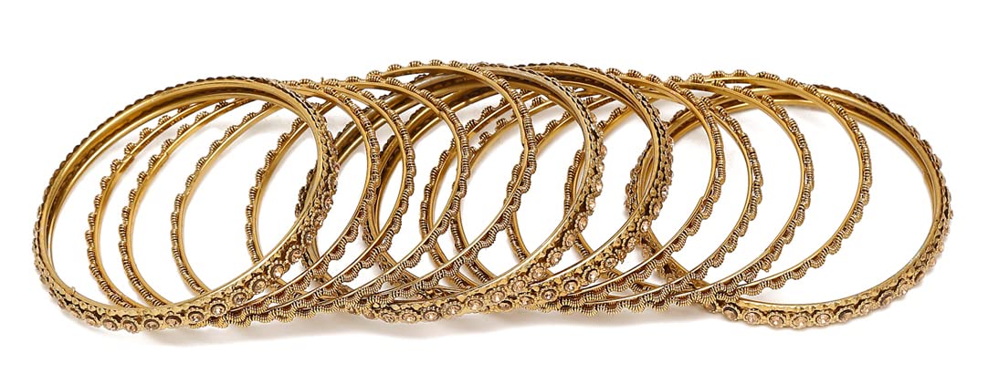 Shining Diva Fashion Latest Antique Gold Plated Stylish Traditional Bangle for Women (Set of 12) T4 Jewels