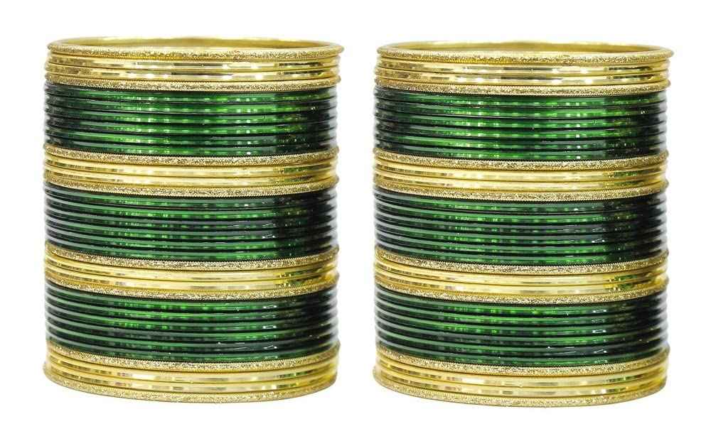 T4 Jewels Beautiful Plane Glossy Finish Metal Multicolours Bangles Set For Women And Girls (Set Of 68) Green T4 Jewels