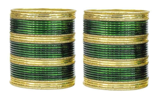 T4 Jewels Beautiful Plane Glossy Finish Metal Multicolours Bangles Set For Women And Girls (Set Of 68) Green T4 Jewels