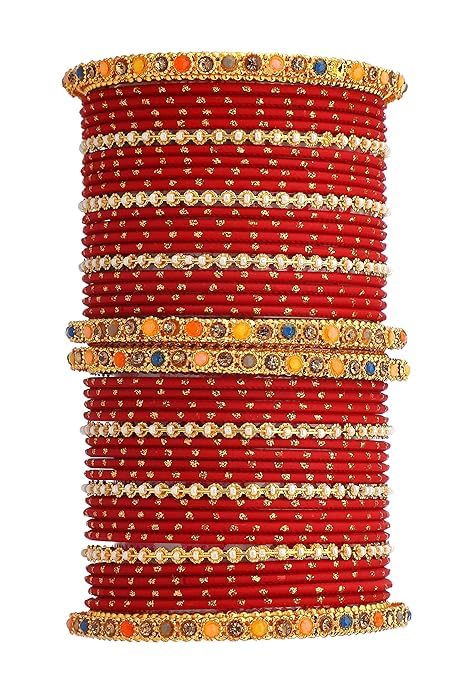 T4 Jewels Multicolor Zircon Stones Studded Elegent Golden Dotted Metal Bangles Set For Women & Girls T4 Jewels