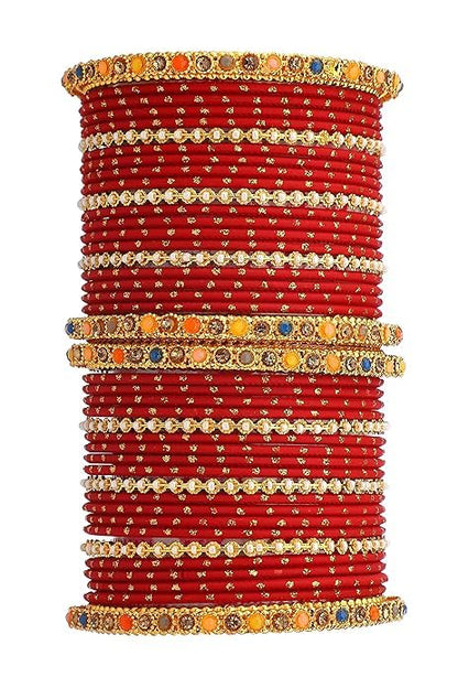T4 Jewels Multicolor Zircon Stones Studded Elegent Golden Dotted Metal Bangles Set For Women & Girls T4 Jewels