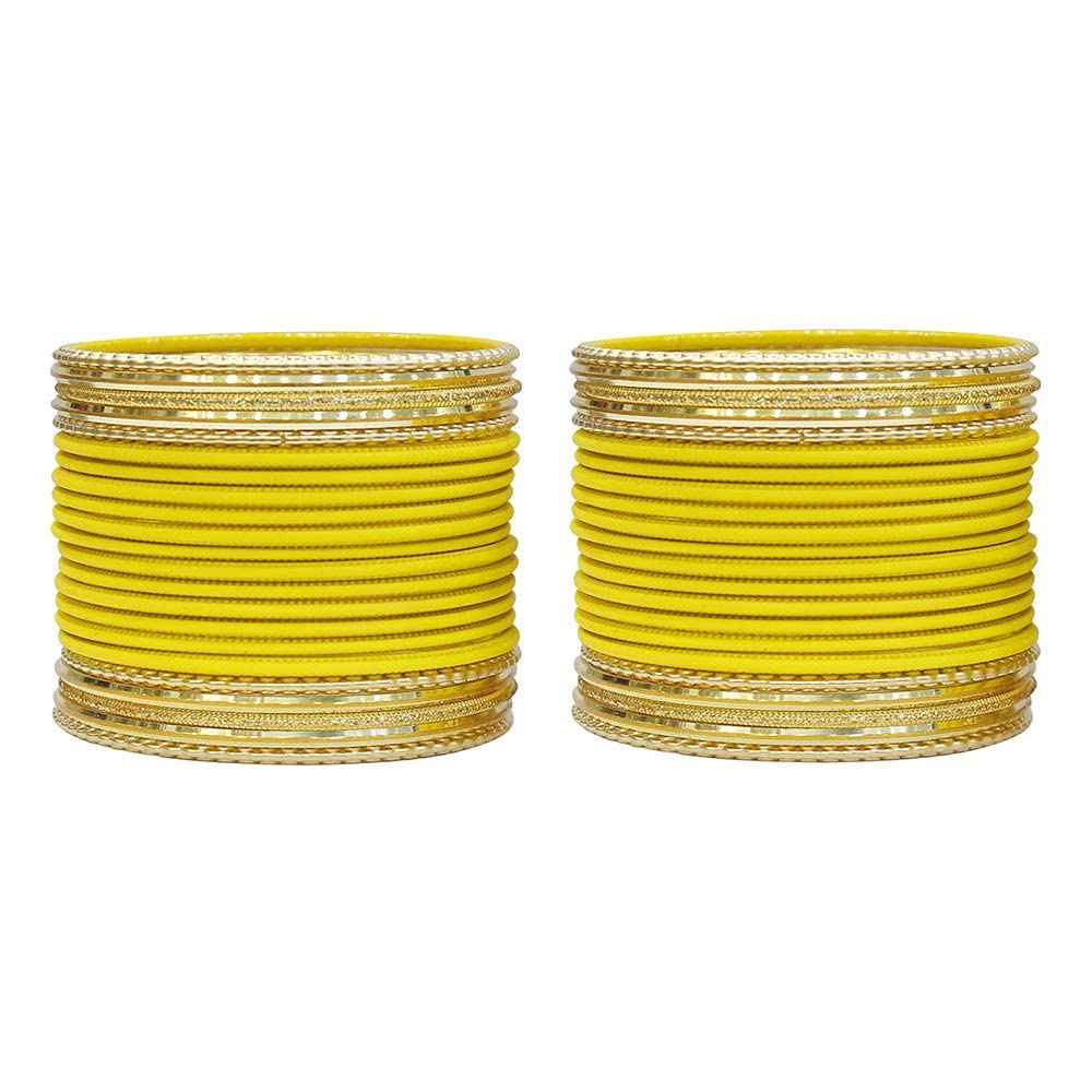 T4 Jewels Multicolours Matte Finish Designer And Beautiful Metal Bangles Set For Girls And Women Yellow T4 Jewels