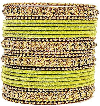 T4 Jewels Gold Plated & Stone Studded Velvet Metal Bangle Set (Wedding Chuda/Diwali Special) For Girls & Women - (Pack Of 24 Bangles) Mehandi T4 Jewels