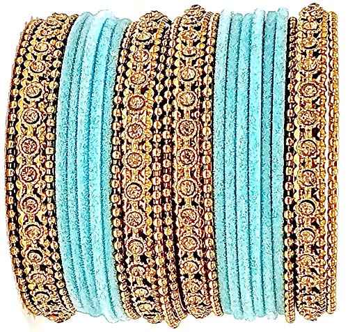 T4 Jewels Gold Plated & Stone Studded Velvet Metal Bangle Set (Wedding Chuda/Diwali Special) For Girls & Women - (Pack Of 24 Bangles) T4 Jewels