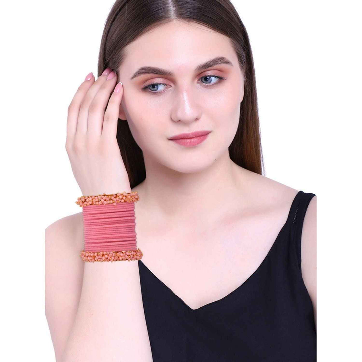 T4 Jewels Glossy Finished Fashion Jewellery Latest Collection Pearl & Velvet Metal Bangles Set For Girls & Women (Set Of 26) T4 Jewels