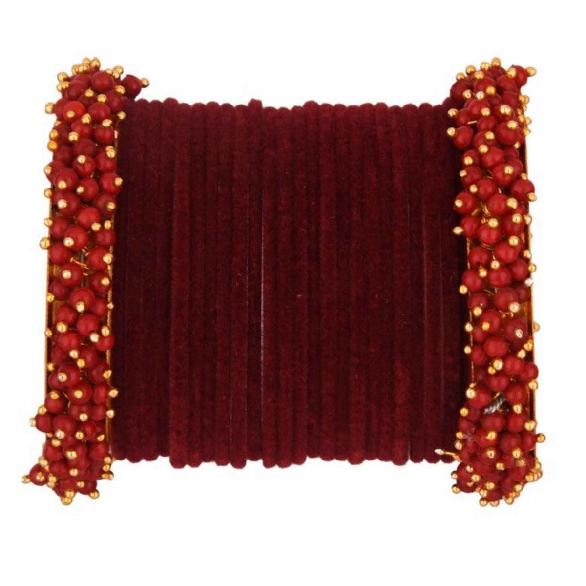 T4 Jewels Glossy Finished Fashion Jewellery Latest Collection Pearl & Velvet Metal Bangles Set For Girls & Women (Set Of 26) Maroon T4 Jewels