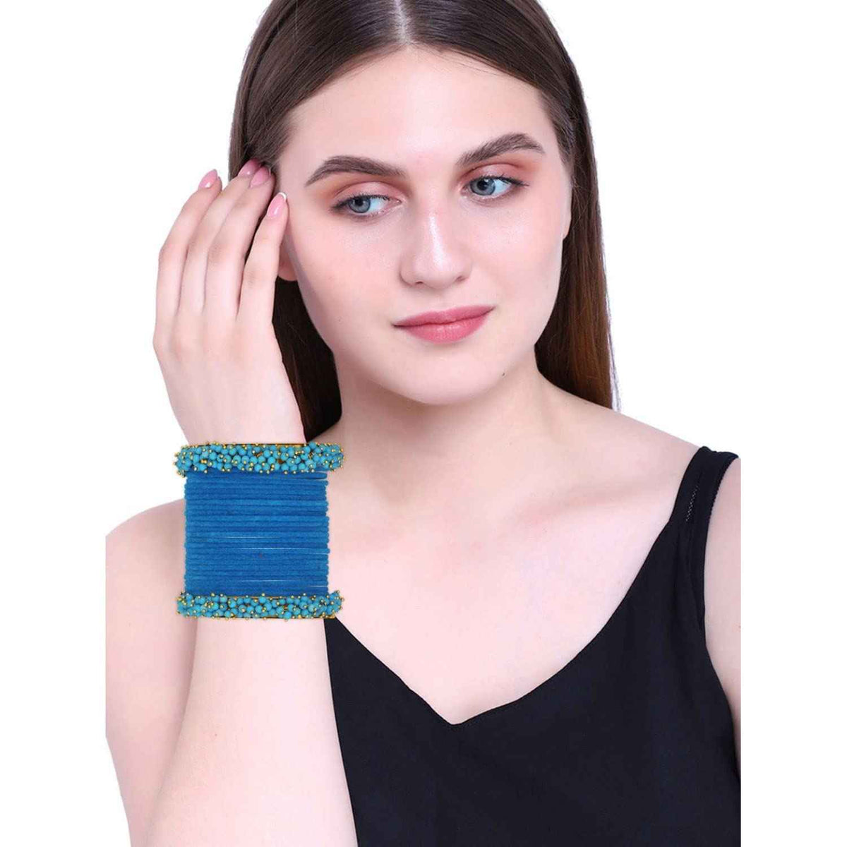 T4 Jewels Glossy Finished Fashion Jewellery Latest Collection Pearl & Velvet Metal Bangles Set For Girls & Women (Set Of 26) T4 Jewels