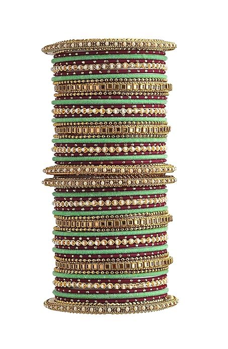 T4 Jewels Multicolours Metal Fashion Jewellery Bangles Set Gold Plated Kundan Studded Bangles For Women & Girls T4 Jewels