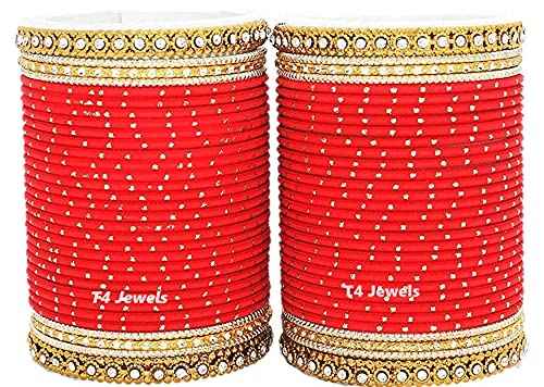 T4 Jewels Traditional Metal Bangle Set For Women And Girls - (Set Of 2) - LSET Red All Bangle Sets T4 Jewels
