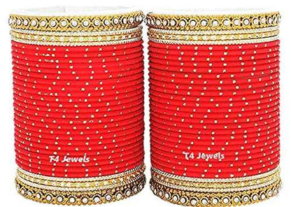 T4 Jewels Traditional Metal Bangle Set For Women And Girls - (Set Of 2) - LSET Red All Bangle Sets T4 Jewels