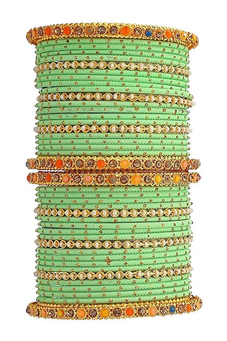T4 Jewels Multicolor Zircon Stones Studded Elegent Golden Dotted Metal Bangles Set For Women & Girls T4 Jewels