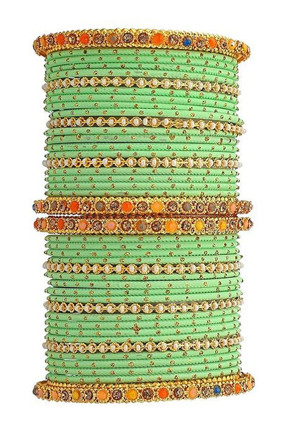 T4 Jewels Multicolor Zircon Stones Studded Elegent Golden Dotted Metal Bangles Set For Women & Girls T4 Jewels