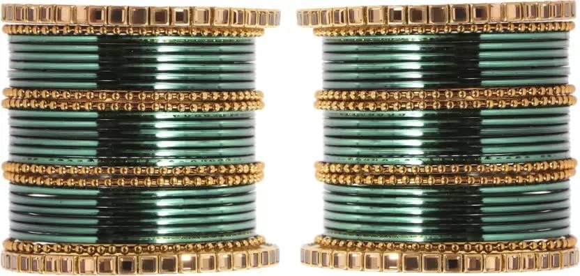 T4 Jewels Glossy Finished Gold Kundan Studded Fashion Jwellery Metal Bangles Set For Women & Girls T4 Jewels