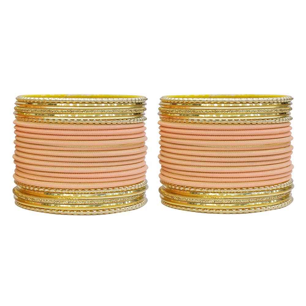 T4 Jewels Multicolours Matte Finish Designer And Beautiful Metal Bangles Set For Girls And Women Peach T4 Jewels
