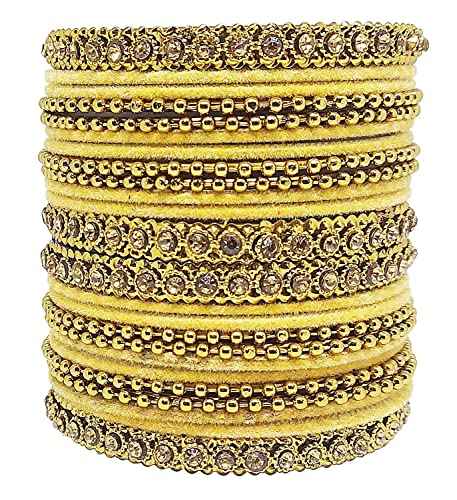 T4 Jewels 18k Gold Plated Celebrity Inspired Zircon Stones & Beads Studded Metal Bangles Set For Women & Girls - 64NO T4 Jewels