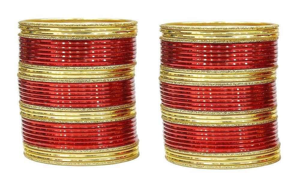 T4 Jewels Beautiful Plane Glossy Finish Metal Multicolours Bangles Set For Women And Girls (Set Of 68) Red T4 Jewels