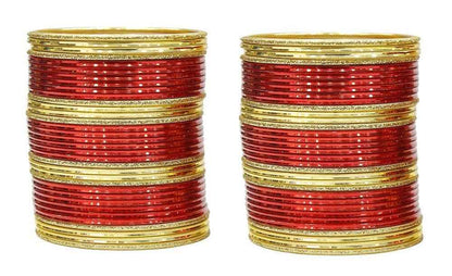 T4 Jewels Beautiful Plane Glossy Finish Metal Multicolours Bangles Set For Women And Girls (Set Of 68) Red T4 Jewels