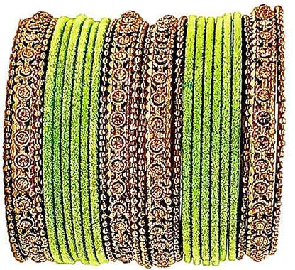 T4 Jewels Gold Plated & Stone Studded Velvet Metal Bangle Set (Wedding Chuda/Diwali Special) For Girls & Women - (Pack Of 24 Bangles) T4 Jewels