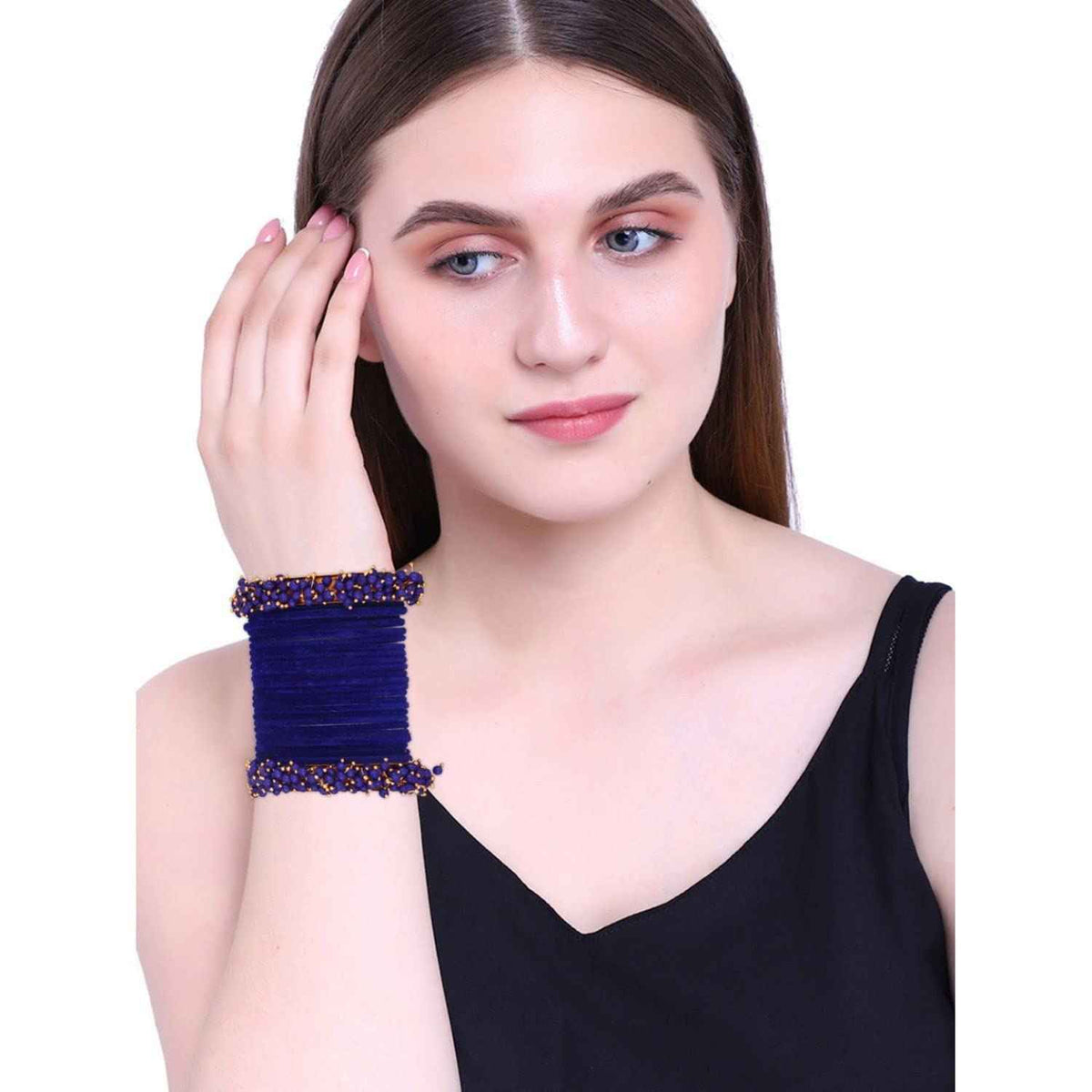 T4 Jewels Glossy Finished Fashion Jewellery Latest Collection Pearl & Velvet Metal Bangles Set For Girls & Women (Set Of 26) T4 Jewels