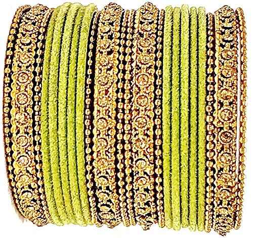 T4 Jewels Gold Plated & Stone Studded Velvet Metal Bangle Set (Wedding Chuda/Diwali Special) For Girls & Women - (Pack Of 24 Bangles) T4 Jewels