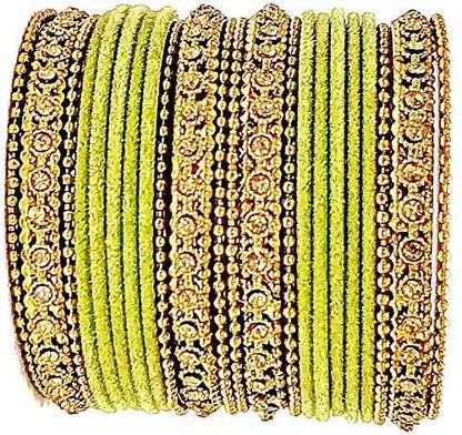 T4 Jewels Gold Plated & Stone Studded Velvet Metal Bangle Set (Wedding Chuda/Diwali Special) For Girls & Women - (Pack Of 24 Bangles) T4 Jewels
