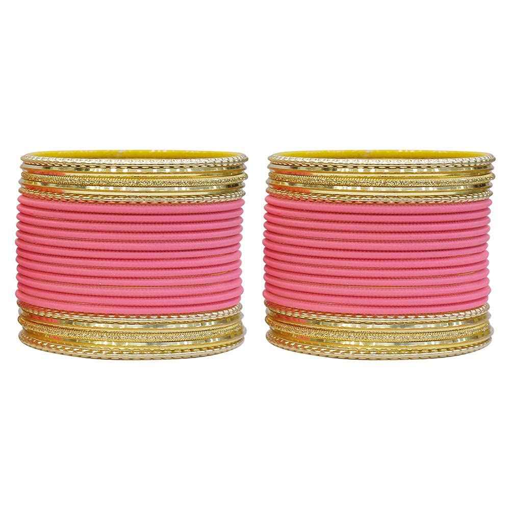 T4 Jewels Multicolours Matte Finish Designer And Beautiful Metal Bangles Set For Girls And Women Carrot Pink T4 Jewels