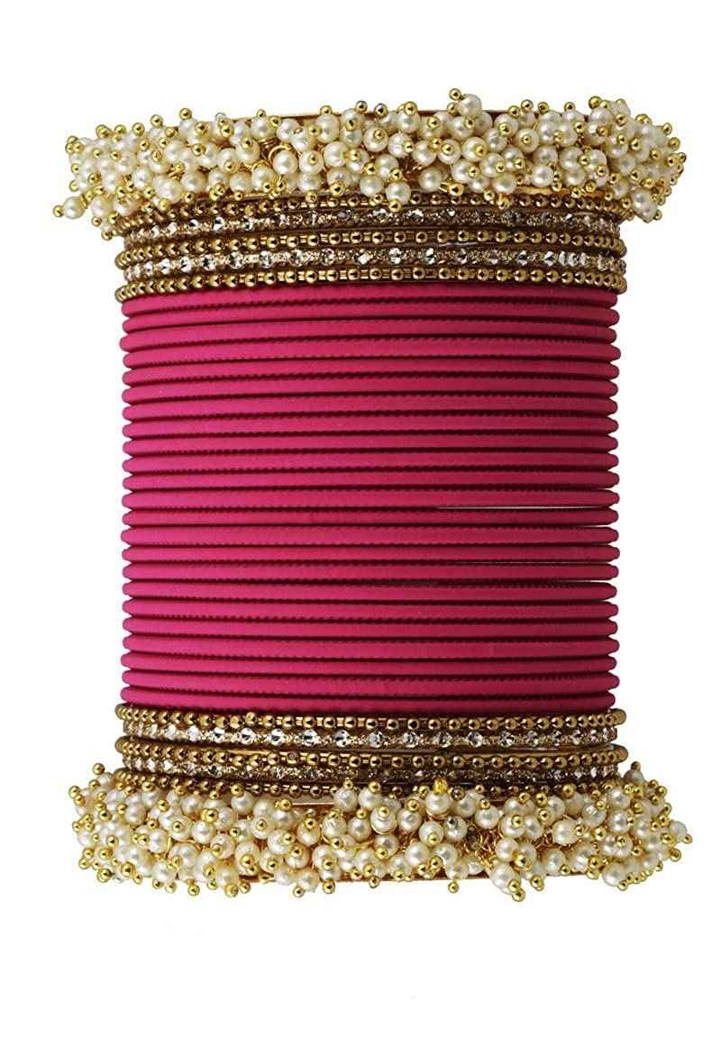 T4 Jewels Stylish 18k Gold Plated Single Hand Pearl Studded Beautiful Metal Bangle Set For Women & Girls T4 Jewels