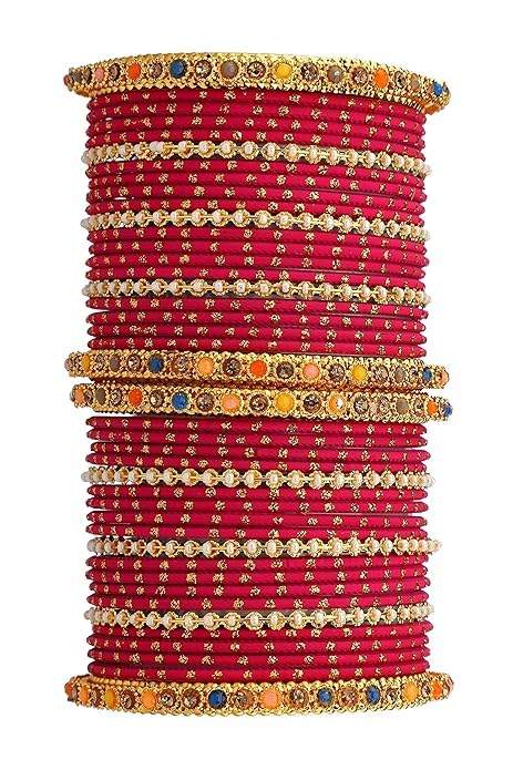 T4 Jewels Multicolor Zircon Stones Studded Elegent Golden Dotted Metal Bangles Set For Women & Girls T4 Jewels