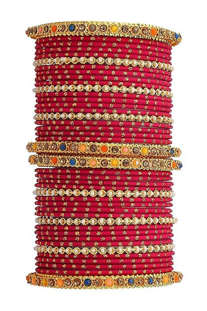 T4 Jewels Multicolor Zircon Stones Studded Elegent Golden Dotted Metal Bangles Set For Women & Girls T4 Jewels