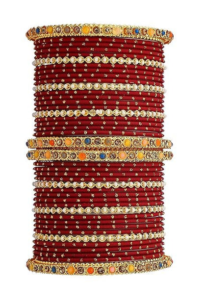 T4 Jewels Multicolor Zircon Stones Studded Elegent Golden Dotted Metal Bangles Set For Women & Girls T4 Jewels