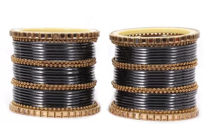 T4 Jewels Glossy Finished Gold Kundan Studded Fashion Jwellery Metal Bangles Set For Women & Girls T4 Jewels