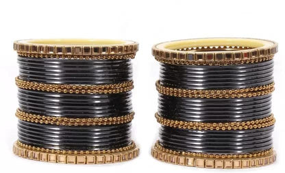 T4 Jewels Glossy Finished Gold Kundan Studded Fashion Jwellery Metal Bangles Set For Women & Girls T4 Jewels