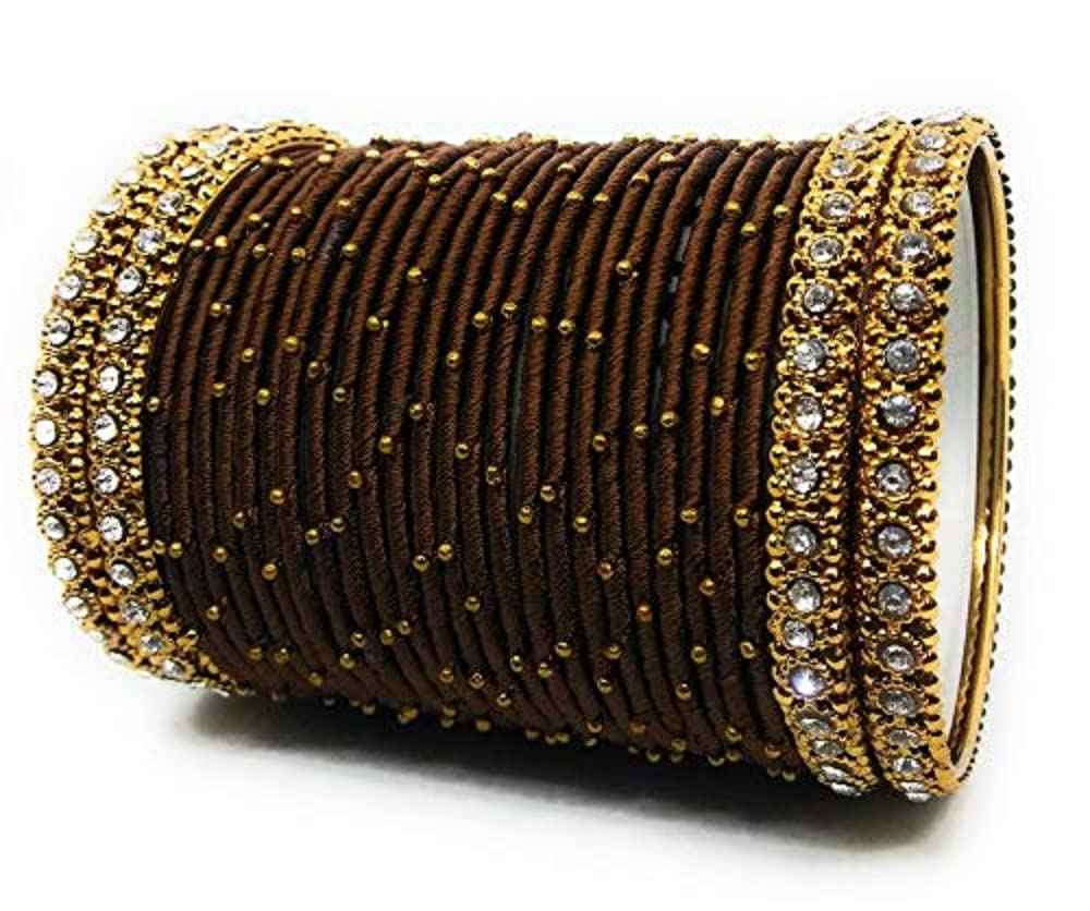 T4 Jewels Handmade Silk Thread Metal Bangles Set Zircon Stones Bridal Chuda/Wedding Chuda For Women & Girls (Set Of 28) T4 Jewels