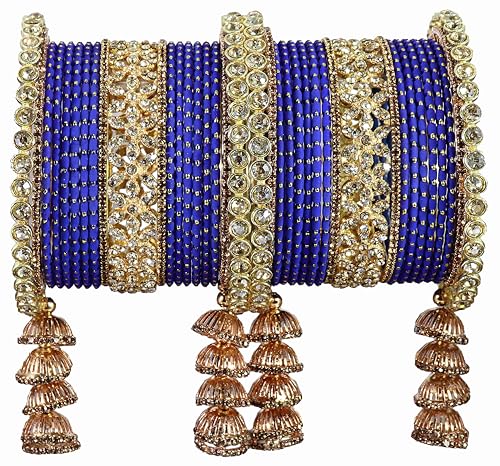T4 Jewels Metal Bangles Latkan Chuda Set with American Diamond, Zircon Stone & Polka Dots | Dulhan Chuda Set Wedding | Punjabi Chuda | Chooda Bangles- Set of 38