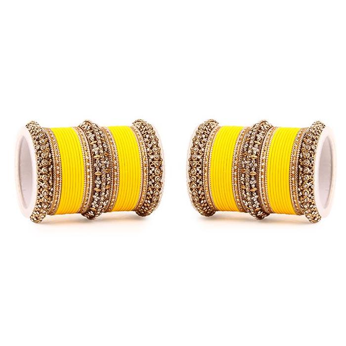 Set of 2 Bridal Matte Textured Bangle Set Yellow All Bangle Sets T4 Jewels
